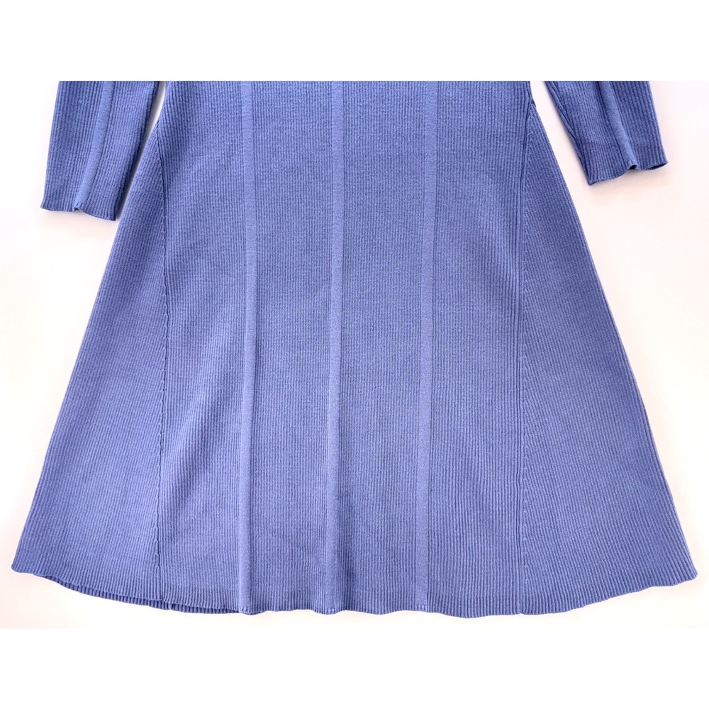 Lucky Brand Blue Ribbed Knit A Line Midi Dress Sz L Minimalist Costal Soft Girl - Picture 5 of 8